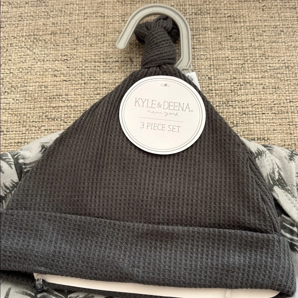 Kyle & Deena Cutie Pie Baby 2tone grey thermal texture cotton blend 3 piece set